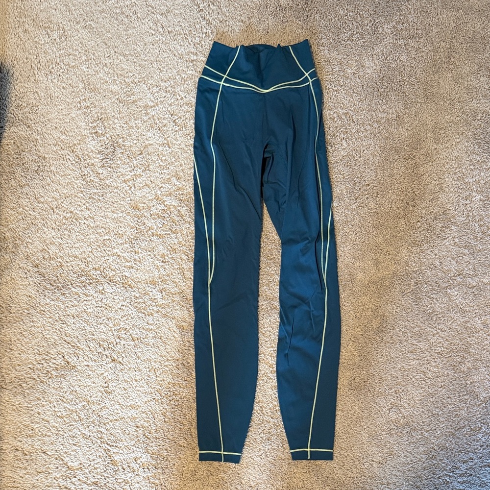 BuffBunny Teal Leggings with Lime Contrast Piping